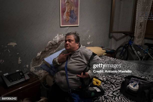 Tiziana, with serious health problems, lives in a home with moisture infiltration in the suburb of Rome on October 31, 2017 in Rome, Italy. Ostia's...