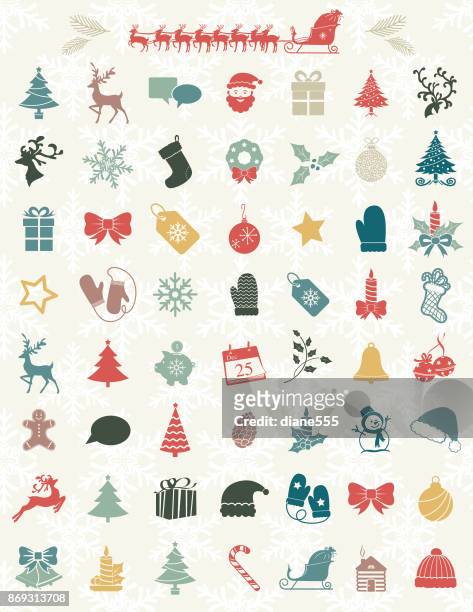 süße weihnachts-icons auf eine schneeflocke migrationshintergrund - christmas stocking stock-grafiken, -clipart, -cartoons und -symbole