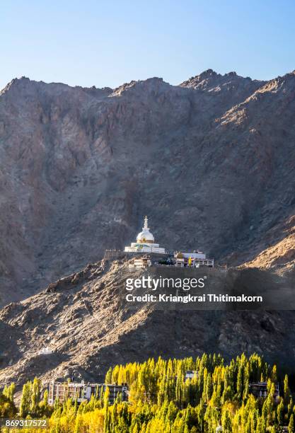 shanti stupa in leh city, ladakh, india. - tempel shanti stupa stock-fotos und bilder