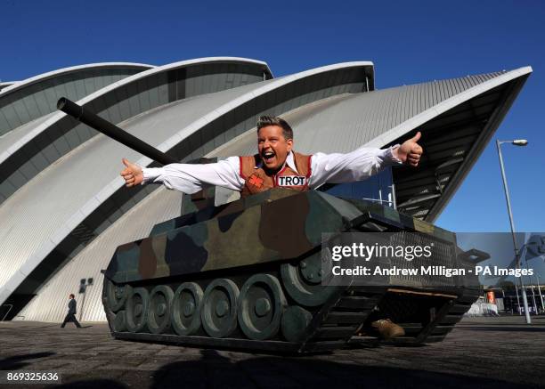 Tank Commander in his tank at the press launch for this years pantomime Jack and the Beanstalk, at the SEC Armadillo in Glasgow.