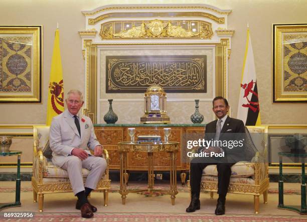 The Prince of Wales is accompanied by His Majesty Hassanal Bolkiah, The Sultan of Brunei at the Istana Nurul Iman, in Brunei, during an 11-day autumn...