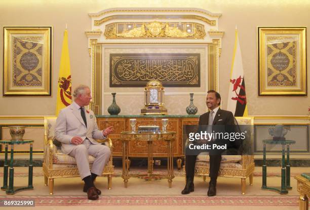 The Prince of Wales is accompanied by His Majesty Hassanal Bolkiah, The Sultan of Brunei at the Istana Nurul Iman, in Brunei, during an 11-day autumn...
