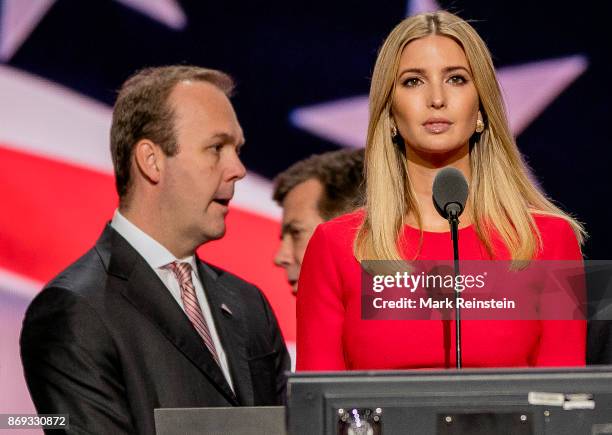 Candidate Trump's daughter Ivanka Trump on stage during the sound check on the final day of the Republican National Convention at Quicken Loans...