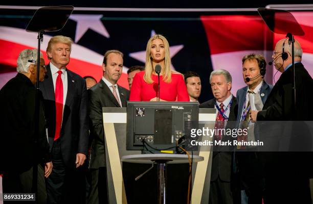 Candidate Trump's daughter Ivanka Trump on stage during the sound check on the final day of the Republican National Convention at Quicken Loans...