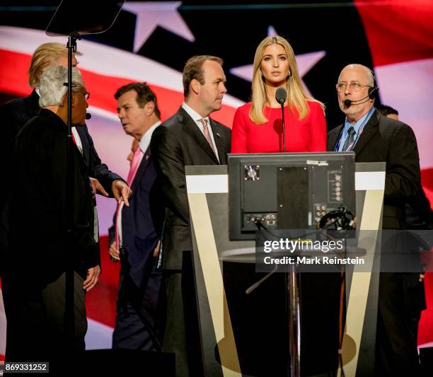 Candidate Trump's daughter Ivanka Trump on stage during the sound check on the final day of the Republican National Convention at Quicken Loans...