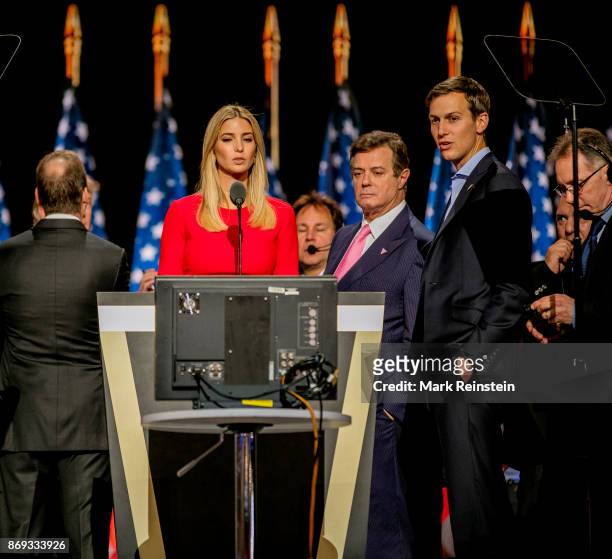 Candidate Trump's daughter Ivanka Trump on stage during the sound check on the final day of the Republican National Convention at Quicken Loans...
