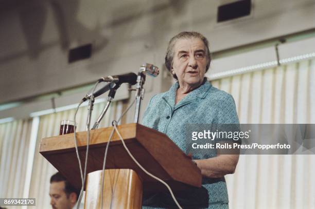 Prime Minister of Israel, Golda Meir pictured addressing a Labour Party meeting in Tel Aviv, Israel in 1970.