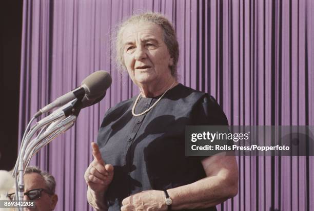 Prime Minister of Israel, Golda Meir pictured addressing a Knesset meeting in Jerusalem, Israel in April 1970.