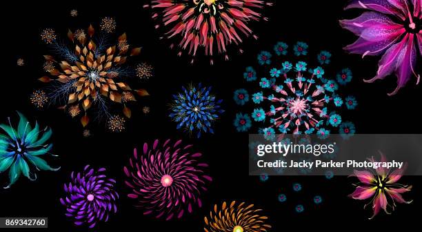 flower fireworks display - firework display stock-fotos und bilder