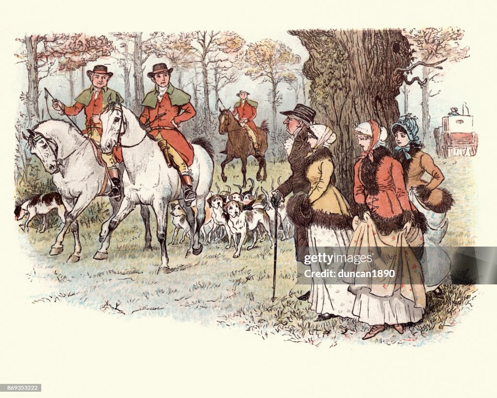Chasseurs qui rencontre un père époque régence et ses filles