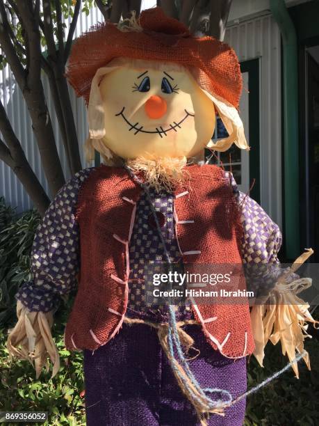 halloween decorations (friendly) scarecrow. - scarecrow faces foto e immagini stock