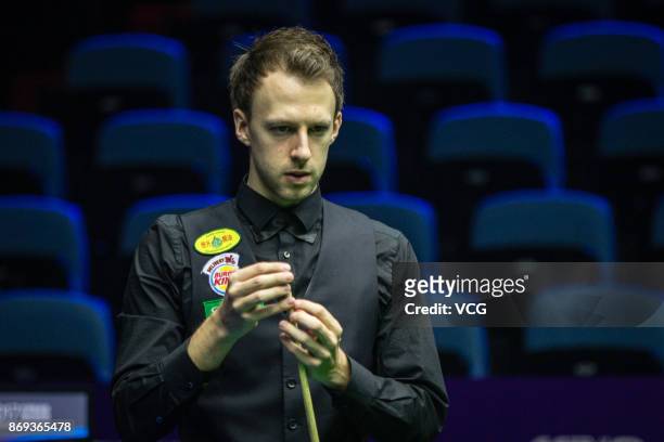 Judd Trump of England reacts during the quarter-final match against Mark Allen of Northern Ireland on Day five of the 2017 Snooker International...