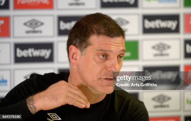 Slaven Bilic of West Ham United during his Press Conference before Training at Rush Green on November 2, 2017 in Romford, England.
