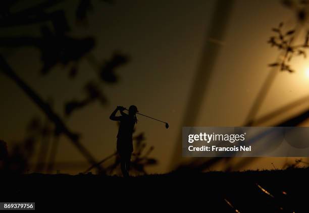 Player tees off on the 15th hole during Day Two of the Fatima Bint Mubarak Ladies Open at Saadiyat Beach Golf Club on November 2, 2017 in Abu Dhabi,...