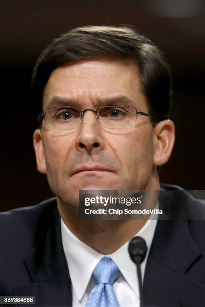 Mark Esper testifies before the Senate Armed Services Committee during his confirmation hearing to be secretary of the U.S. Army in the Dirksen...