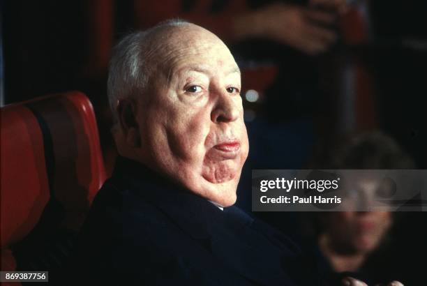 Legendary movie director Alfred Hitchcock at a press conference a year before his death. January 12, 1979 in Beverly Hills, California