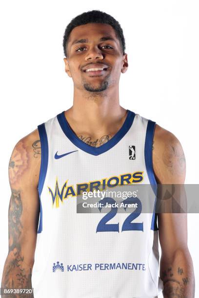 Michael Gbinije of the Santa Cruz Warriors poses for a head shot during the NBA G-League media day on October 31, 2017 at Kaiser Permanente Arena in...