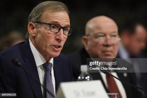 Joseph Kernan and Guy Roberts testify before the Senate Armed Services Committee during their confirmation hearing for positions in the Department of...