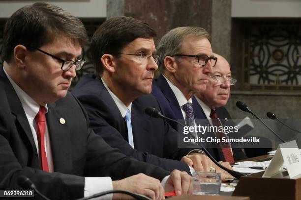 Robert Wilkie, Mark Esper, Joseph Kernan and Guy Roberts testify before the Senate Armed Services Committee during their confirmation hearing for...