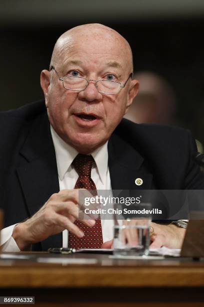 Guy Roberts testifies before the Senate Armed Services Committee during his confirmation hearing to be assistant Defense secretary for nuclear,...