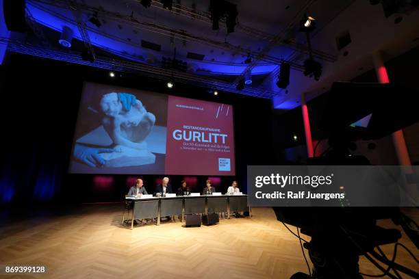 Sven Bermann, Rein Wolfs, Nina Zimmer, Agnieszka Lulinska and Andrea Baresel-Brandat attend the press-conference at the 'Bestandsaufnahme Gurlitt Der...