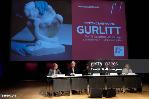 Sven Bermann, Rein Wolfs, Nina Zimmer, Agnieszka Lulinska and Andrea Baresel-Brandat attend the press-conference at the 'Bestandsaufnahme Gurlitt Der...