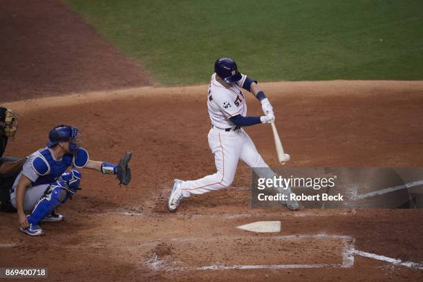 World Series: Houston Astros Alex Bregman in action, at bat vs Los Angeles Dodgers at Dodger Stadium. Game 4. Houston, TX CREDIT: Robert Beck