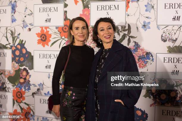 Hilide Grandits, H&M Comunication Managerin and actress Ursula Strauss attend the ERDEM x H&M Pre-Shopping Event on October 30, 2017 in Vienna,...