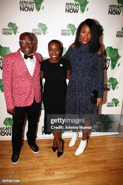 Honoree Larry Ossei-Mensah, African Health Now Founder Nana Eyeson-Akiwowo, and host Tai Beauchamp attend the 2017 Africa Health Now Gift Of Life...