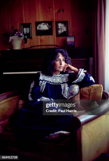Folk Singer and Political activist Joan Baez in her home . In the past she dated Bob Dylan and Steve Jobs, Baez is a resident of Woodside, California...