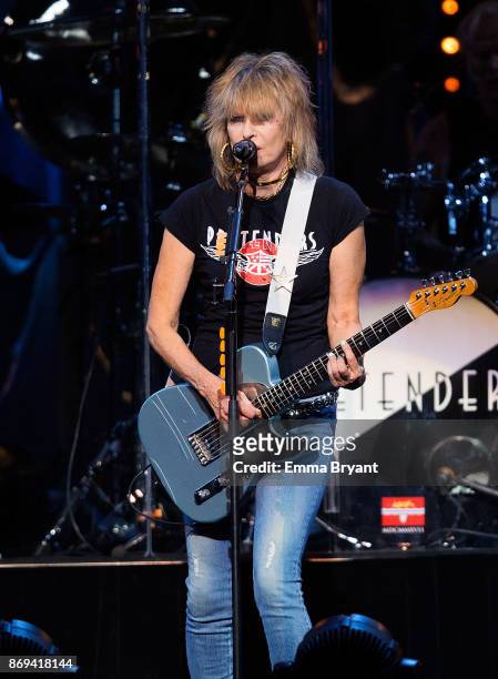 Singer Chrissie Hynde performs on stage with The Pretenders as the support act for Stevie Nicksperforms on stage during her 24 Karat Gold Tour at...