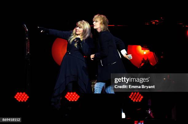 Singers Stevie Nicks and Chrissie Hynde perform on stage during her 24 Karat Gold Tour at Perth Arena on November 2, 2017 in Perth, Australia.