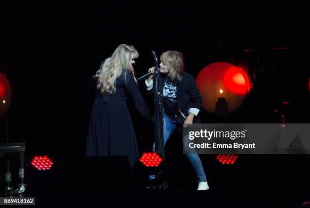 Singers Stevie Nicks and Chrissie Hynde perform on stage during her 24 Karat Gold Tour at Perth Arena on November 2, 2017 in Perth, Australia.