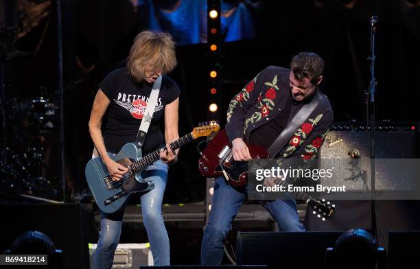 Singer Chrissie Hynde performs on stage with The Pretenders as the support act for Stevie Nicks 24 Karat Gold Tour at Perth Arena on November 2, 2017...