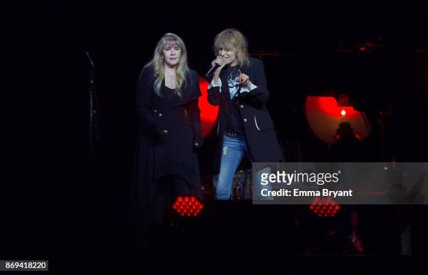 Singers Stevie Nicks and Chrissie Hynde performs on stage during her 24 Karat Gold Tour at Perth Arena on November 2, 2017 in Perth, Australia.