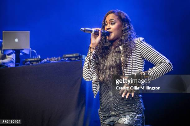 Shontelle performs live on stage at the O2 Shepherd's Bush Empire on October 31, 2017 in London, England.