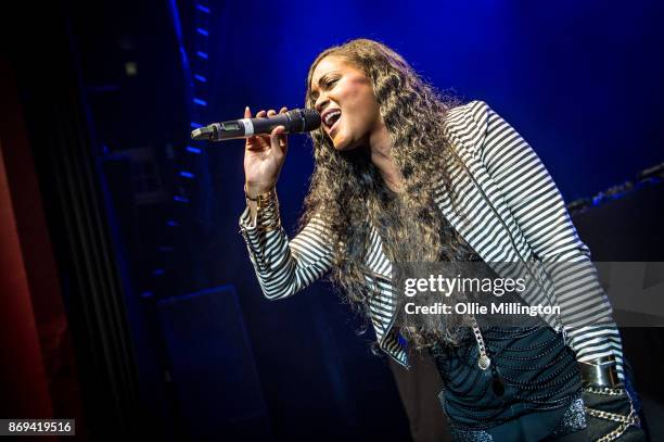 Shontelle performs live on stage at the O2 Shepherd's Bush Empire on October 31, 2017 in London, England.