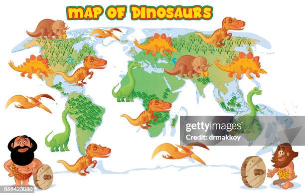 stockillustraties, clipart, cartoons en iconen met dinosaurussen kaart - deinonychus