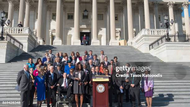 Rep. Luis Gutierrez speaks at a press conference to show solidarity with the people of Puerto Rico and U.S. Virgin Islands after the crisis in the...