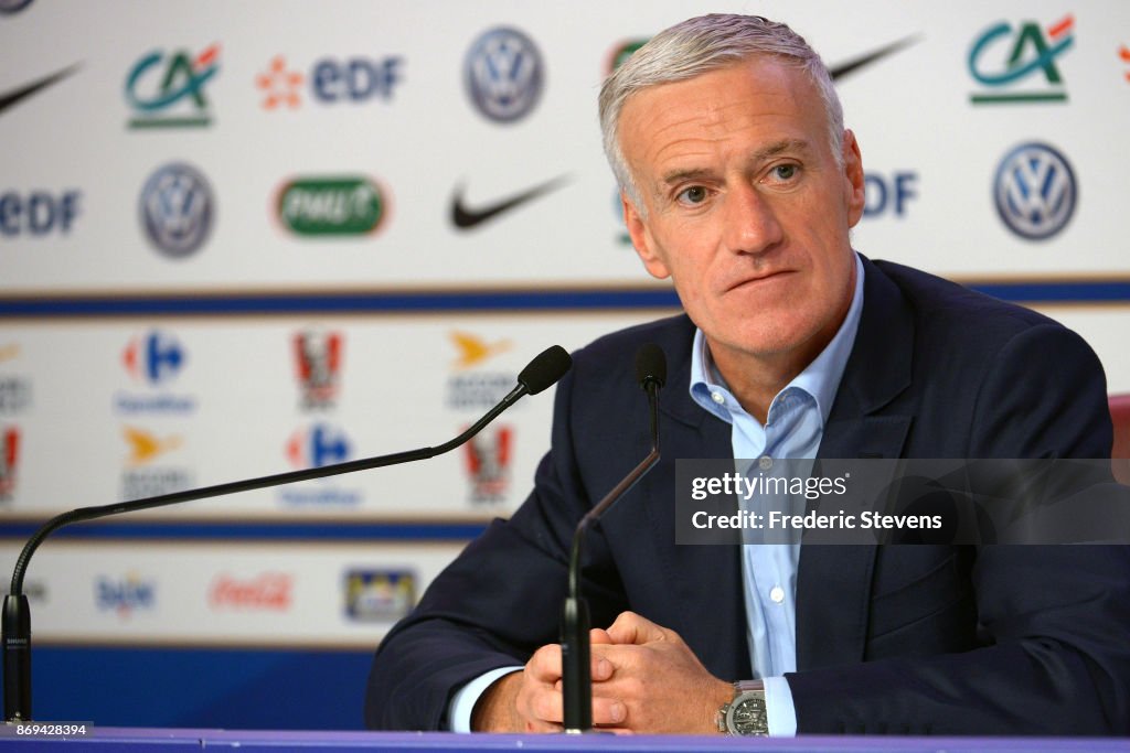 France Coach Didier Deschamps Gives A Press Conference In Paris