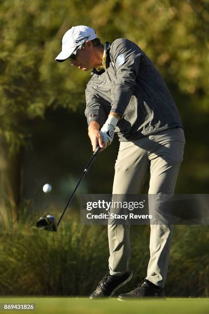 David Hearn of Canada hits his tee shot on the 12th hole during the first round of the Shriners Hospitals For Children Open at TPC Summerlin on...