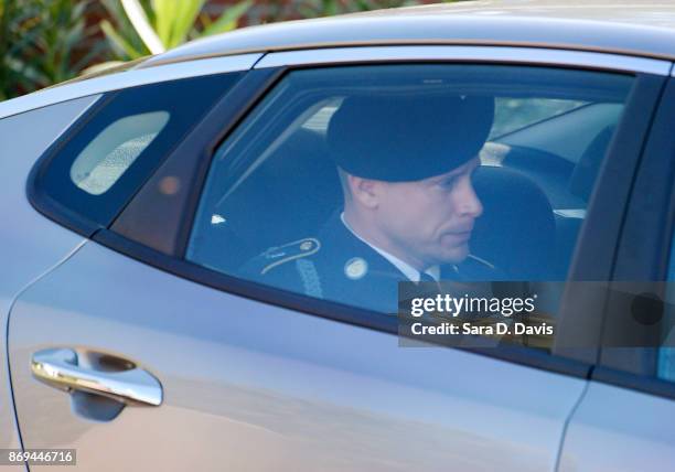 Army Sgt. Robert Bowdrie "Bowe" Bergdahl is transported from the Ft. Bragg military courthouse after the prosecution and defense rested during his...