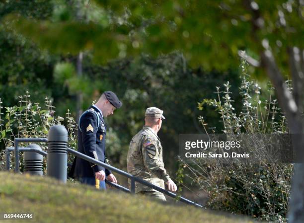 Army Sgt. Robert Bowdrie "Bowe" Bergdahl is escorted from the Ft. Bragg military courthouse after the prosecution and defense rested during his...