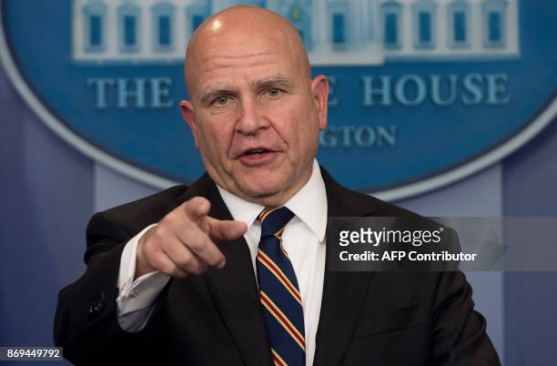 National Security Adviser H. R. McMaster speaks about US President Donald Trump's upcoming trip to Asia during the daily press briefing at the White...