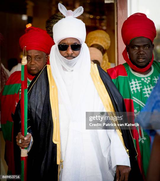 Emir of Kano Mallam Muhamned Sanusi II of Nigeria leaves the Hilton hotel after meetings with Queen Maxima of The Netherlands on November 2, 2017 in...