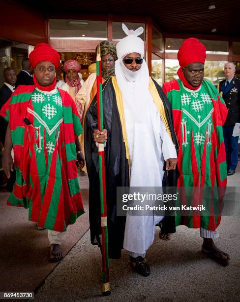 Emir of Kano Mallam Muhamned Sanusi II of Nigeria leaves the Hilton hotel after meetings with Queen Maxima of The Netherlands on November 2, 2017 in...