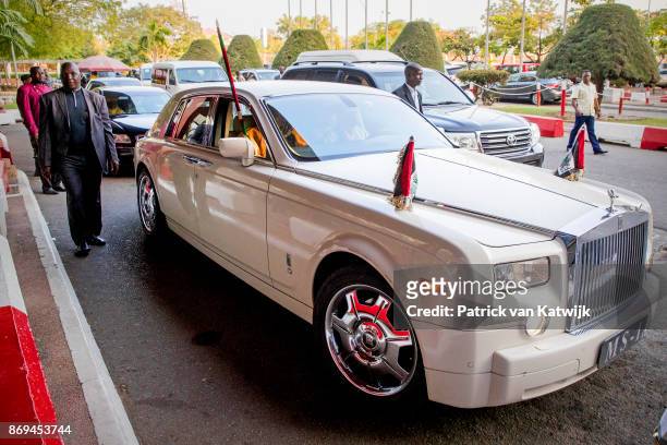 Emir of Kano Mallam Muhamned Sanusi II of Nigeria leaves the Hilton hotel after meetings with Queen Maxima of The Netherlands on November 2, 2017 in...
