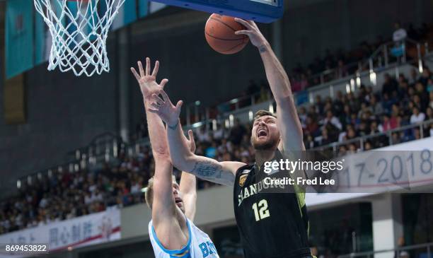 Donatas Motiejunas of ShanDong Hi-Speed in action during the 2017/2018 CBA League match between Beijing Ducks and ShanDong Hi-Speed at Shougang...