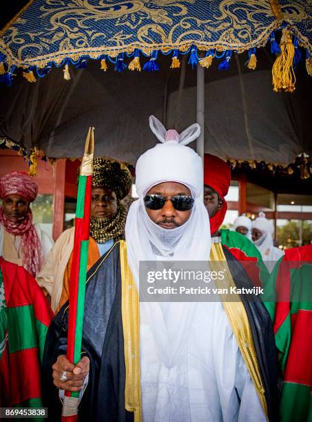 Emir of Kano Mallam Muhamned Sanusi II of Nigeria leaves the Hilton hotel after meetings with Queen Maxima of The Netherlands on November 2, 2017 in...