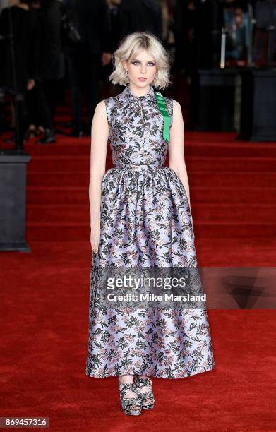 Lucy Boynton attends the 'Murder On The Orient Express' World Premiere at Royal Albert Hall on November 2, 2017 in London, England.